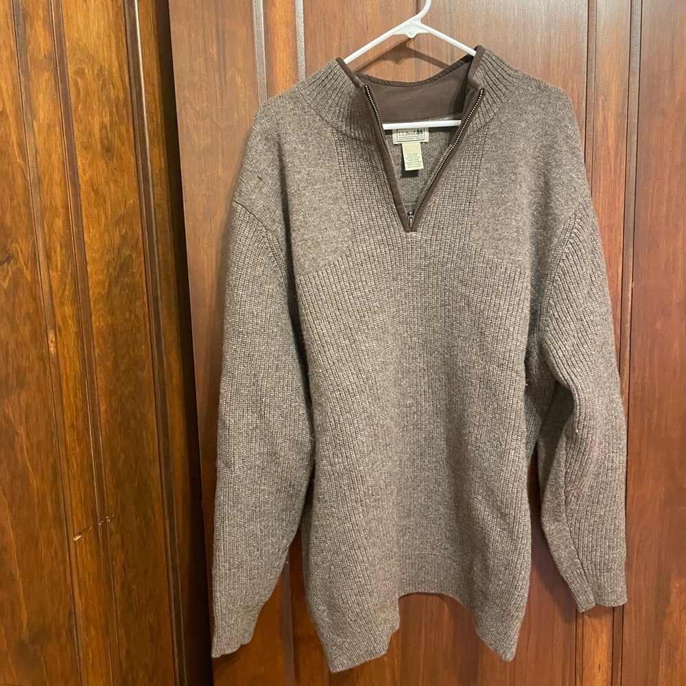 L.L. Bean Men's 1/4 Zip-Up Sweater in Brown. 100% Merino Wool.
